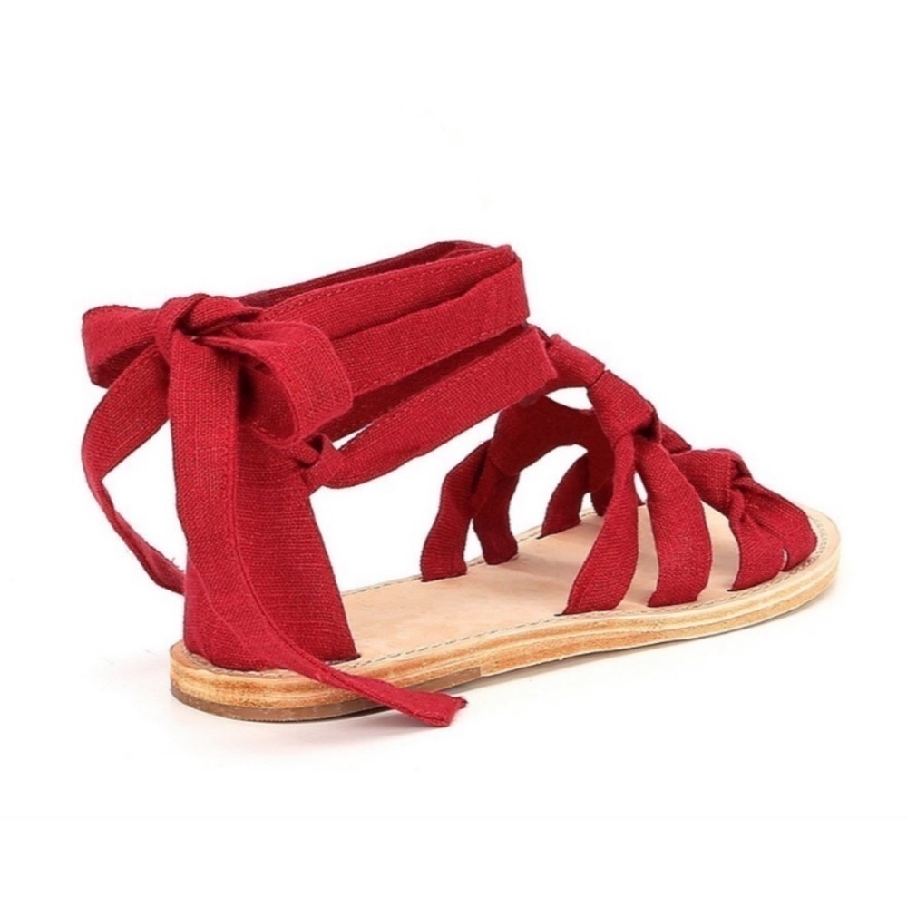 AD & Daughters Women Bristela Wrap Up Red Cloth Flat Sandal - Picture 3 of 4